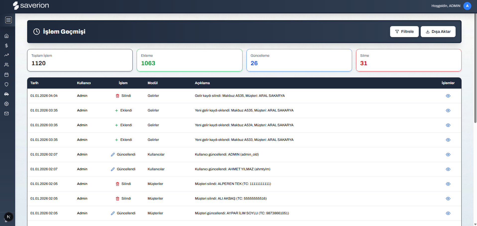 İşlem Geçmişi ve Takip Edilebilirlik
